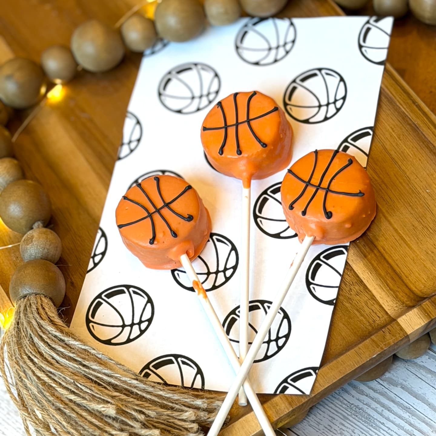 Basketball cake pops on display