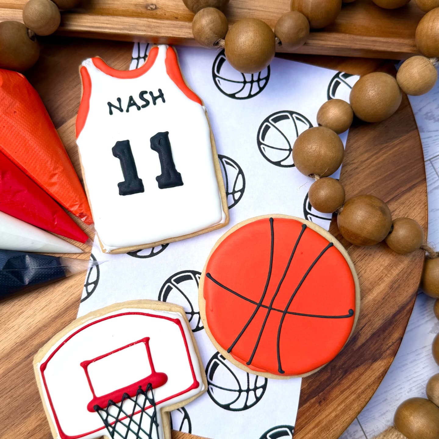Basketball-themed sugar cookies